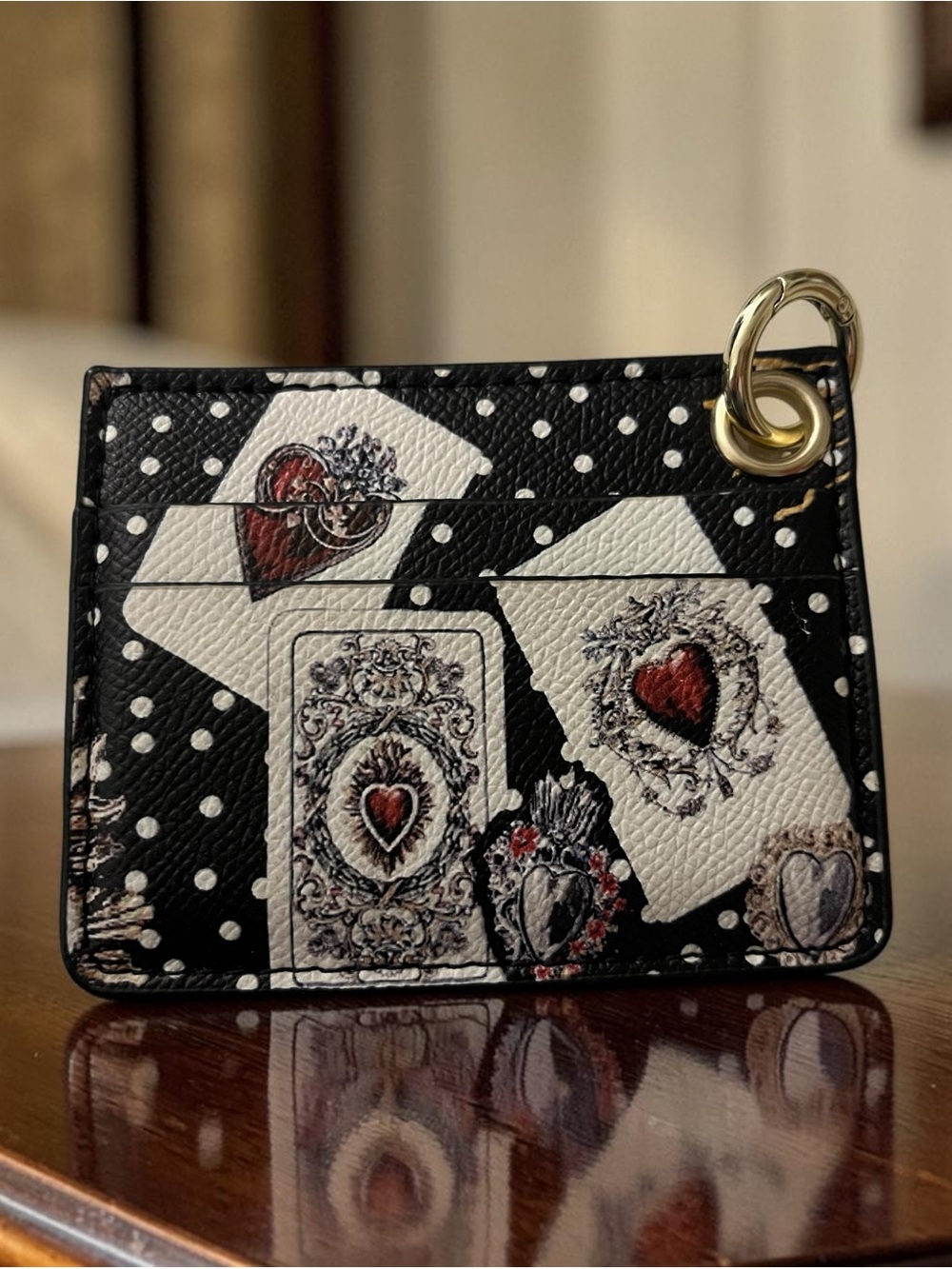 Black Card Holder with Heart Motif